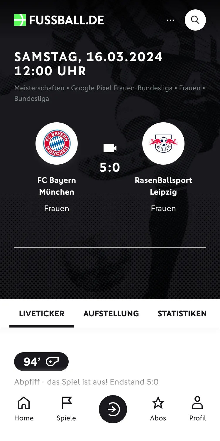 Screenshot von Fussball.de